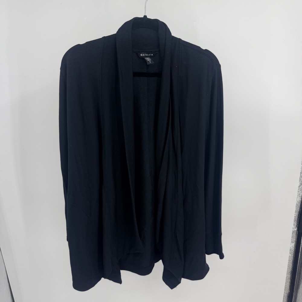 Athleta Womens Pranayama Wrap Black Draped Cardigan Pockets S Heavy Cozy Soft